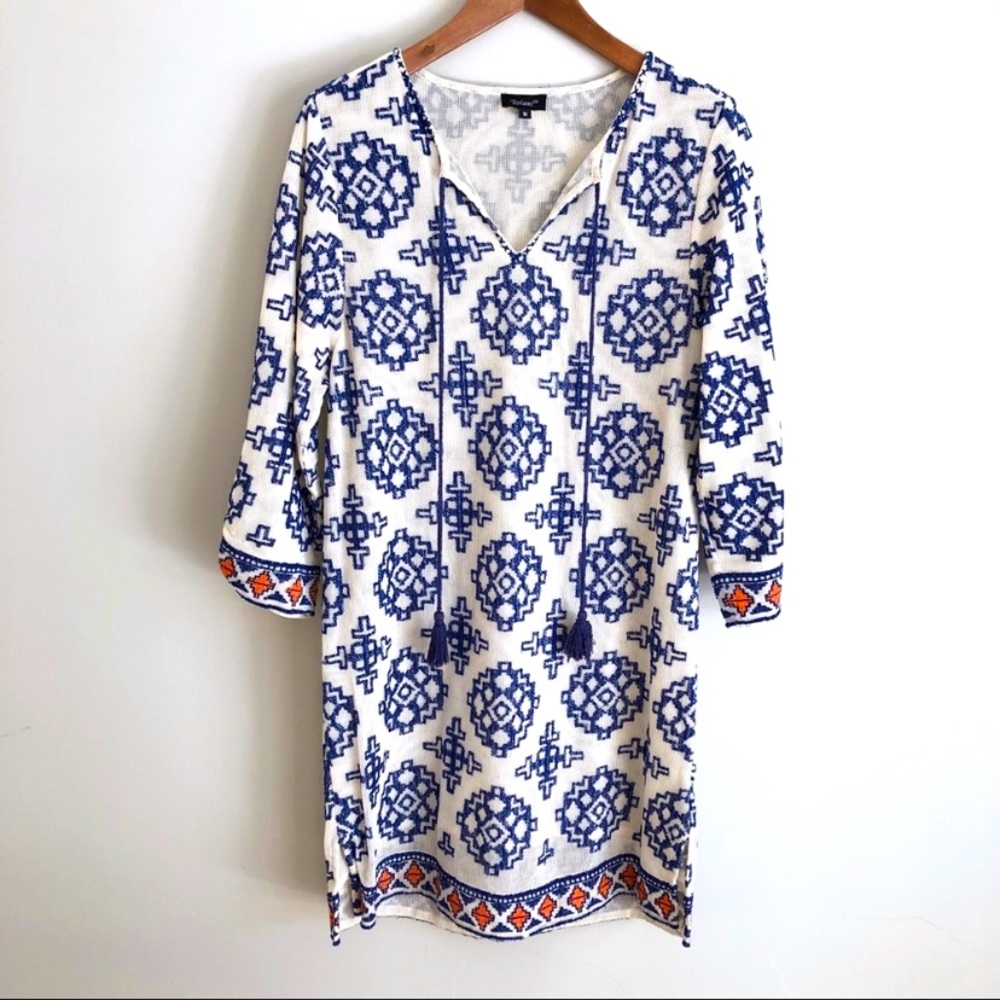 Blue and Ivory white tunic by Tolani